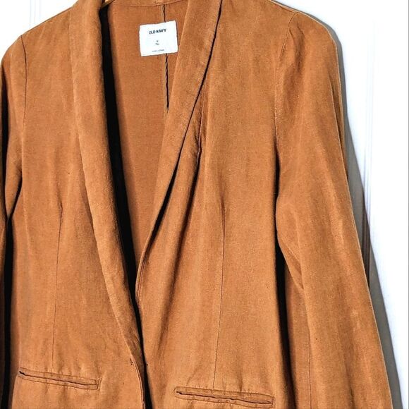 OLD NAVY Tan Linen Unlined One Button Blazer size M Tall - Picture 2 of 10